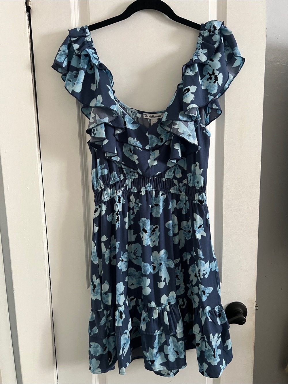 Girls' Navy Blue Floral Ruffle Sundress